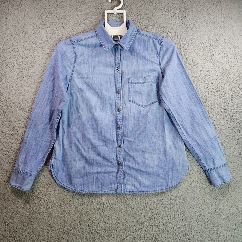 Old Navy Denim Shirt Top Women Small Button Up Long Sleeve Pocket Blue - S